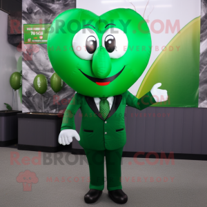 Forest Green Heart Shaped Balloons mascot costume character dressed with a Suit and Tie pins