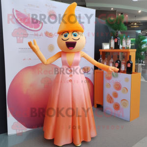 Peach Scented Candle mascot costume character dressed with a Cocktail Dress and Wallets