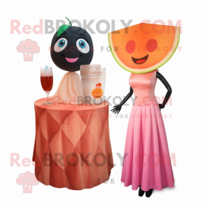 Peach Scented Candle mascot costume character dressed with a Cocktail Dress and Wallets