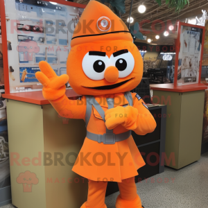 Orange American Soldier mascot costume character dressed with a Mini Skirt and Bracelets