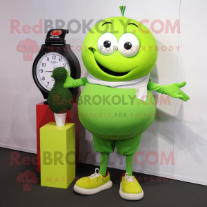 Lime Green Shakshuka mascot costume character dressed with a Polo Tee and Bracelet watches