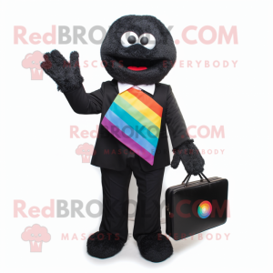 Black Rainbow mascot costume character dressed with a Blazer and Clutch bags