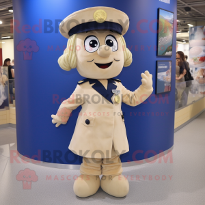 Beige Navy Soldier mascot costume character dressed with a Wrap Skirt and Hair clips