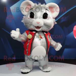 Silver Hamster mascot costume character dressed with a Flare Jeans and Brooches