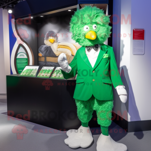 Green Fried Chicken mascot costume character dressed with a Tuxedo and Coin purses