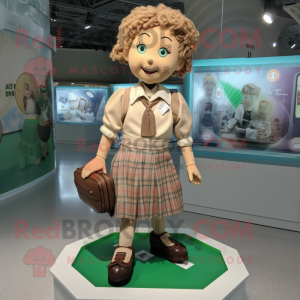 Tan Irish Dancing Shoes mascot costume character dressed with a Button-Up Shirt and Handbags