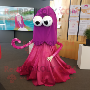 Magenta Squid maskot kostym...