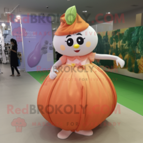 Peach Shakshuka mascot costume character dressed with a Ball Gown and Anklets