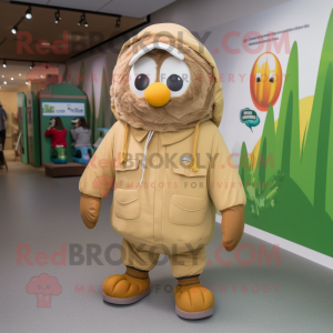 Tan Mango mascot costume character dressed with a Parka and Shoe laces
