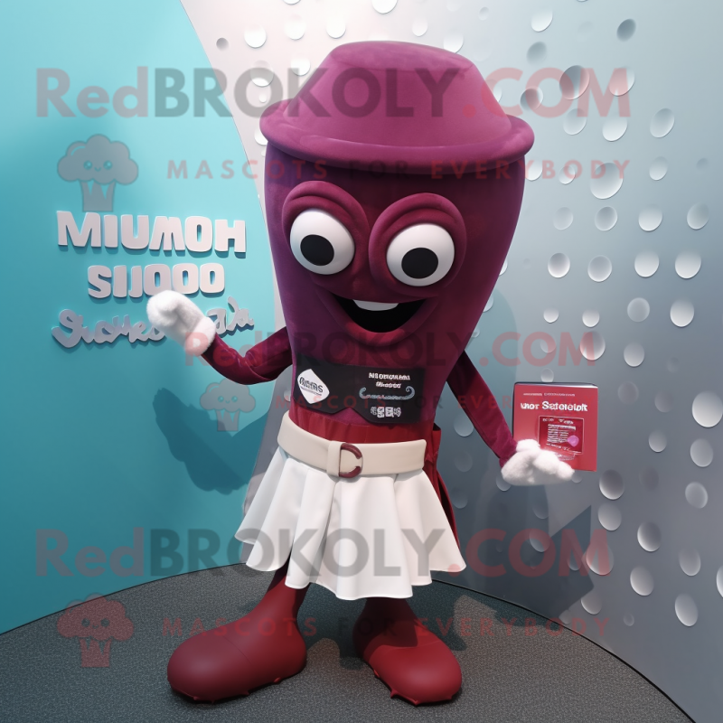 Maroon Squid mascot costume character dressed with a Skirt and Pocket squares