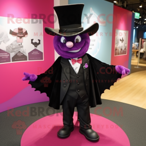 Magenta Bat mascot costume character dressed with a Tuxedo and Hats