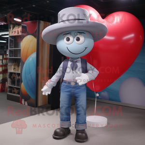 Gray Heart Shaped Balloons mascot costume character dressed with a Jeans and Hats