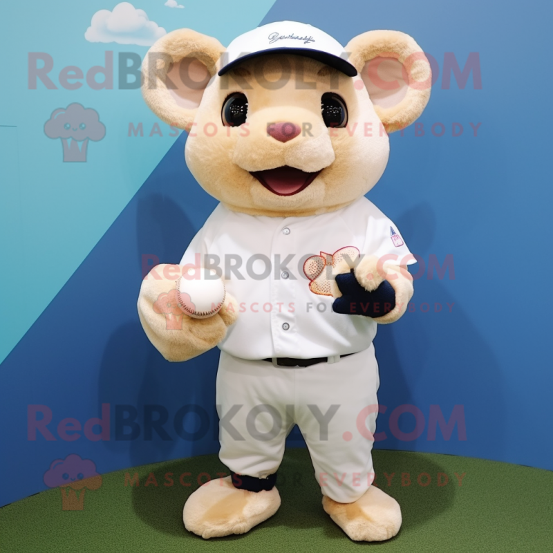 Cream Dormouse mascot costume character dressed with a Baseball Tee and Digital watches