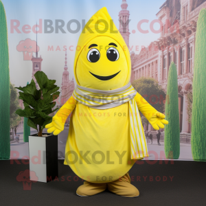 Lemon Yellow Falafel mascot costume character dressed with a Trousers and Shawls