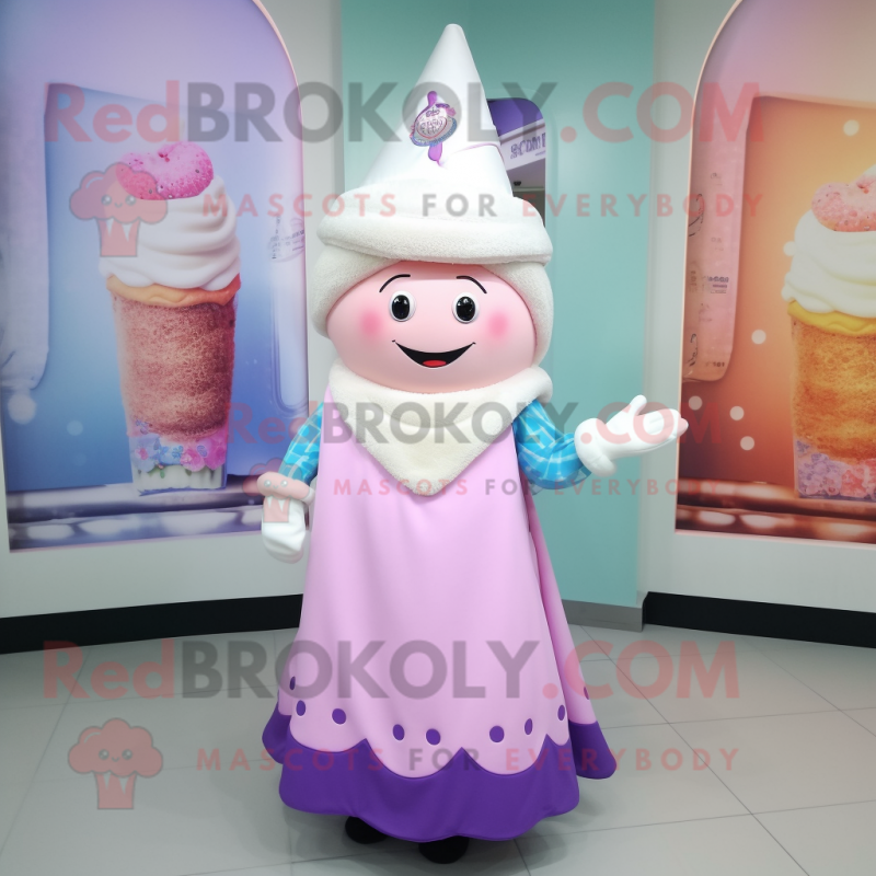 nan Ice Cream mascot costume character dressed with a A-Line Dress and Shawl pins