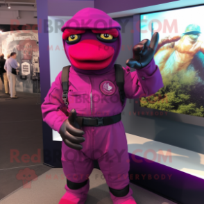 Magenta Special Air Service mascot costume character dressed with a Turtleneck and Bracelets