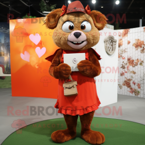 Rust Love Letter mascot costume character dressed with a Culottes and Bracelet watches