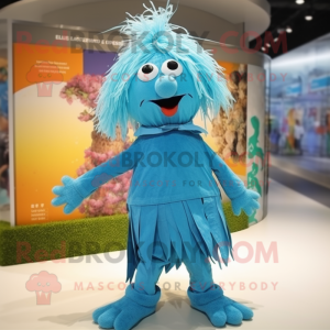 Cyan Scarecrow mascot costume character dressed with a Culottes and Headbands