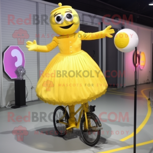 Gul Unicyclist maskot drakt...