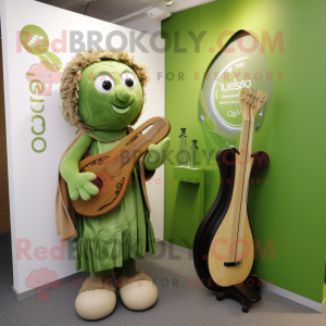 Olive Celtic Harp mascot costume character dressed with a Playsuit and Watches