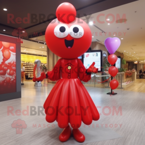 Red Heart Shaped Balloons mascot costume character dressed with a Wrap Dress and Headbands