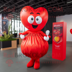 Red Heart Shaped Balloons mascot costume character dressed with a Wrap Dress and Headbands