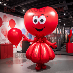 Red Heart Shaped Balloons mascot costume character dressed with a Wrap Dress and Headbands