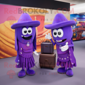 Purple Fajitas mascot costume character dressed with a Mini Dress and Briefcases