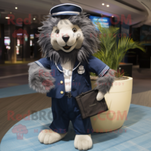 Navy Porcupine mascot costume character dressed with a Button-Up Shirt and Wallets