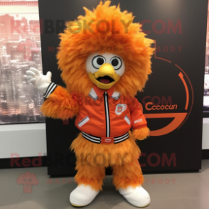 Orange Fried Chicken mascot costume character dressed with a Jacket and Hair clips