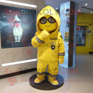 Yellow Air Force Soldier mascot costume character dressed with a Hoodie and Shoe clips