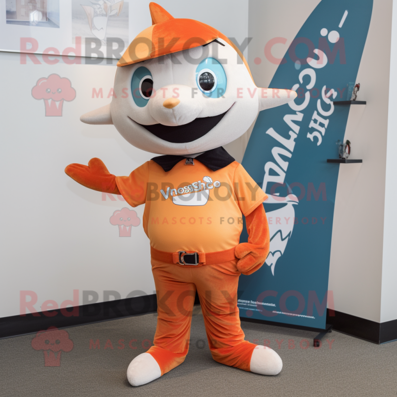 Orange Swordfish mascot costume character dressed with a V-Neck