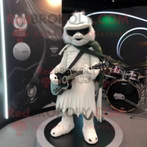 White Celtic Harp mascot costume character dressed with a Moto Jacket and Cummerbunds