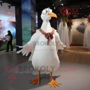 White Gull mascot costume character dressed with a Dress and Anklets