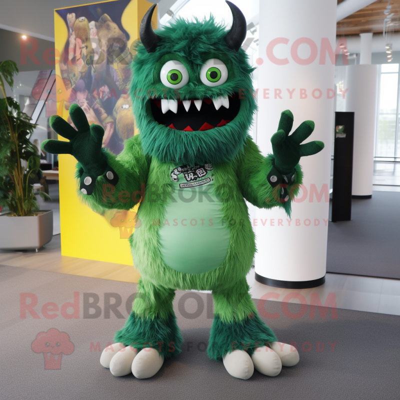 Forest Green Demon mascot costume character dressed with a Mini Dress and Scarf clips