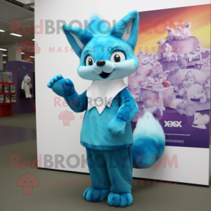 Cyan Fox maskot kostume...