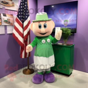 Lavender Irish Flag mascot costume character dressed with a Romper and Mittens