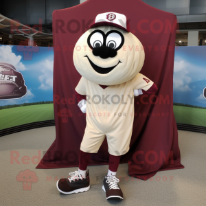 Maroon Oyster mascot costume character dressed with a Baseball Tee and Shoe laces