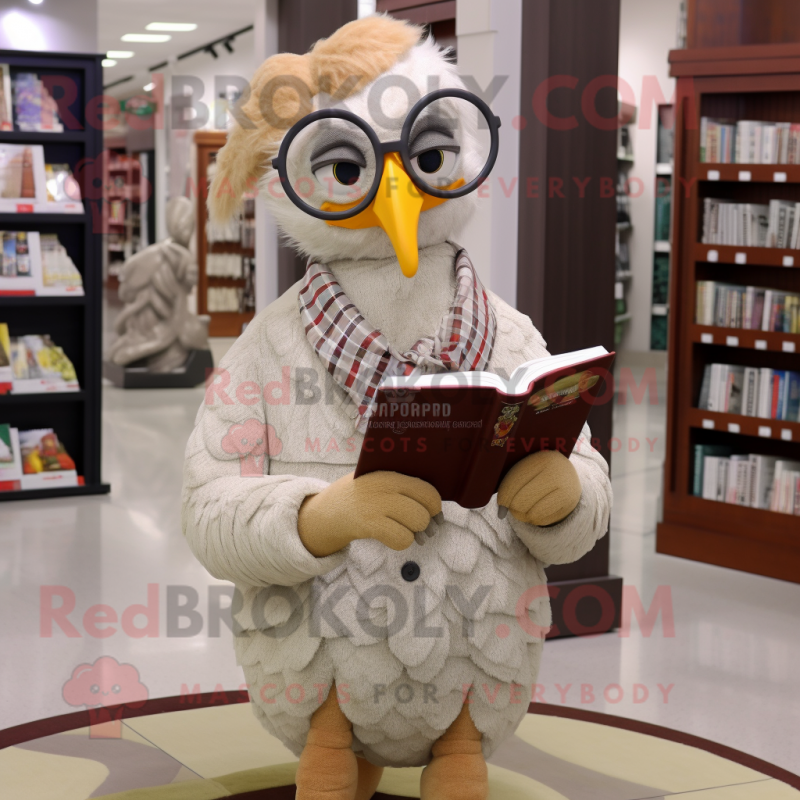 Beige Pheasant mascot costume character dressed with a Button-Up Shirt and Reading glasses