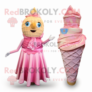 Pink Ice Cream Cone mascot costume character dressed with a Evening Gown and Scarf clips