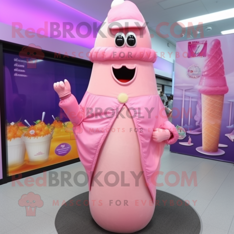 Pink Ice Cream Cone mascot costume character dressed with a Evening Gown and Scarf clips