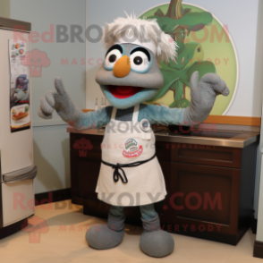 Gray Jambalaya mascot costume character dressed with a Midi Dress and Gloves