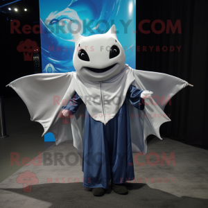 Silver Manta Ray mascot costume character dressed with a Poplin