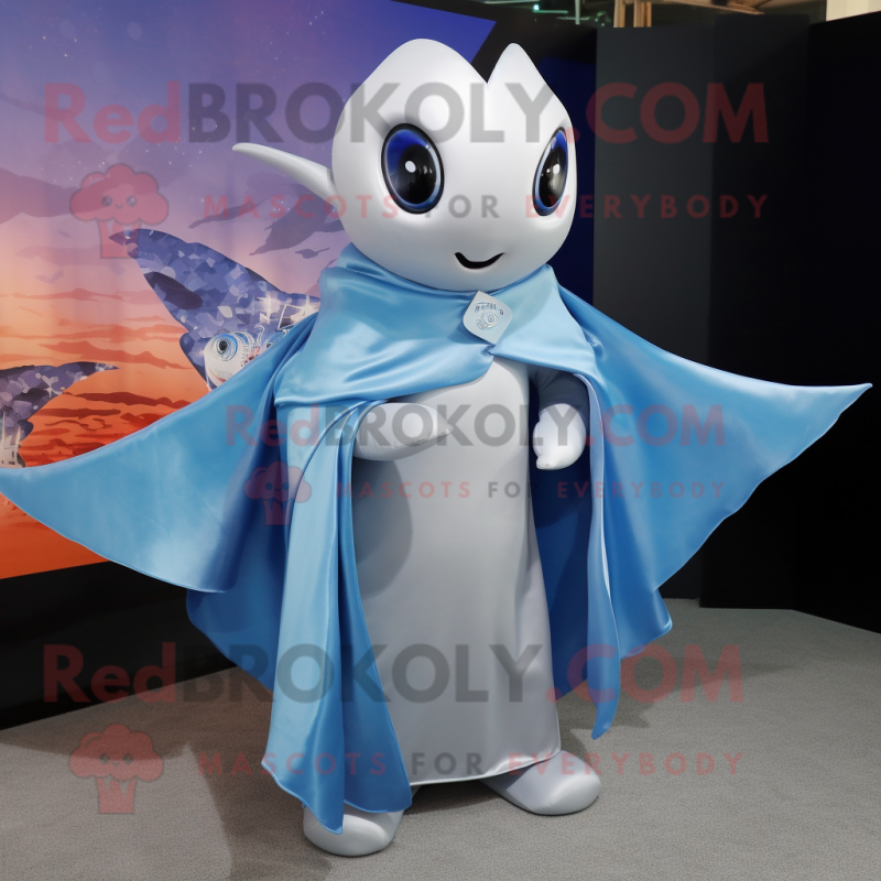 Silver Manta Ray mascot costume character dressed with a Poplin Shirt and Scarves