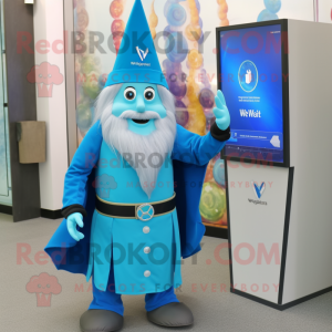 Cyan Wizard maskot kostume...