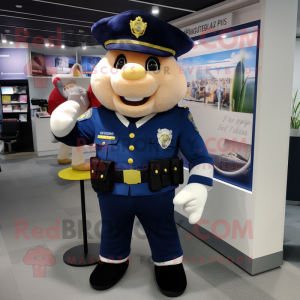 Navy Police Officer mascot costume character dressed with a Rugby Shirt and Clutch bags