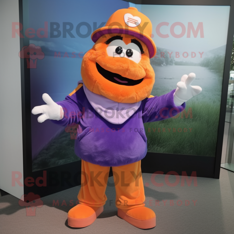 Purple Orange mascot costume character dressed with a Jacket and Caps