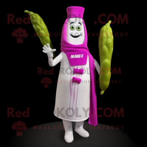 Magenta Asparagus mascot costume character dressed with a Wedding Dress and Gloves