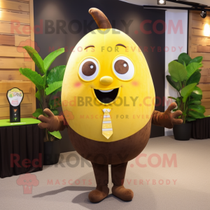 Brown Lemon mascot costume character dressed with a A-Line Dress and Tie pins