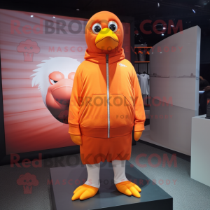 Orange Pigeon mascot costume character dressed with a Hoodie and Tie pins